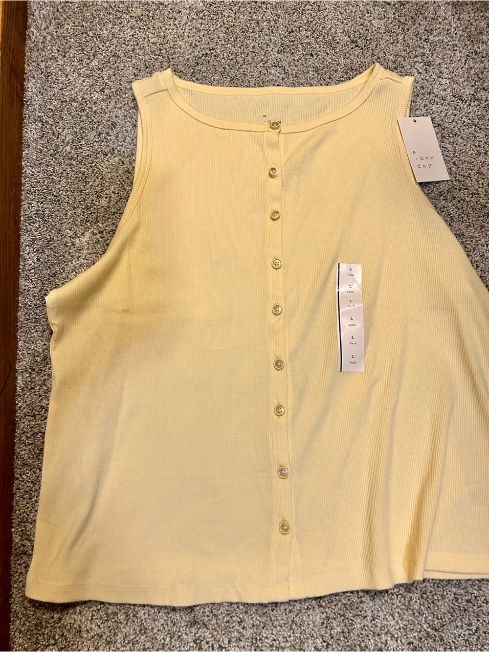 a new day Pale Yellow Ribbed Button-Front Tank
